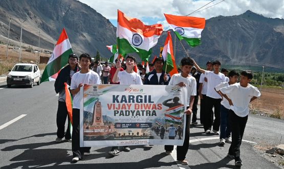 MY Bharat Ladakh Organises Kargil Vijay Diwas Padyatra at Kargil; Hundreds Join to Honour the Bravehearts of the Nation.