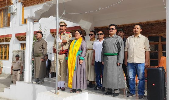 DC Sham Unfurls National Flag at DC Office, Khaltsi on 80th Independence Day.