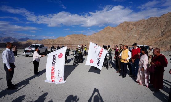 L-G VK Saxena flags off the Inaugural Ladakh Bike Week 2026.