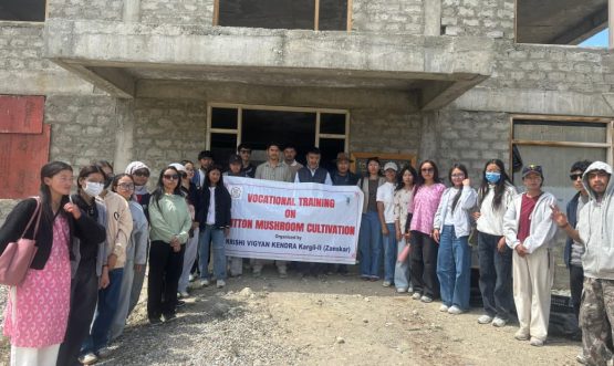 Students of Government Degree College Zanskar Visit KVK Zanskar for a Brief Training on Button Mushroom Cultivation.