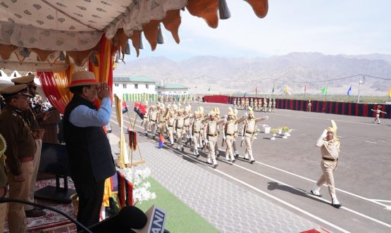 L-G VK Saxena attends valedictory and passing-out parade of Ladakh Police personnel at Stongsar