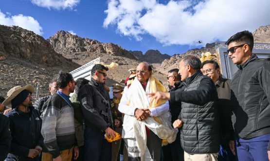 L-G VK Saxena lays foundation stones for two water bodies under Project Him Sarovar in Sodh tehsil, Kargil.