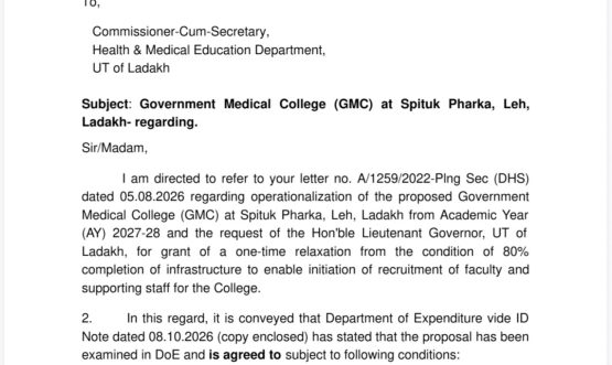 Ministry of Health & Family Welfare approves operationalisation of Ladakh’s first Medical College in Leh, from academic year 2027–28 following L-G VK Saxena’s intervention.