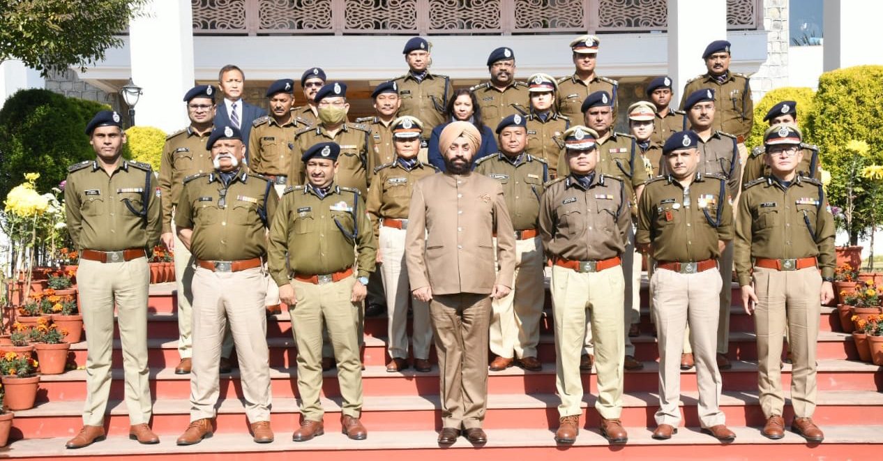 At the Raj Bhavan, the Governor with officers of the Indian Police Service.