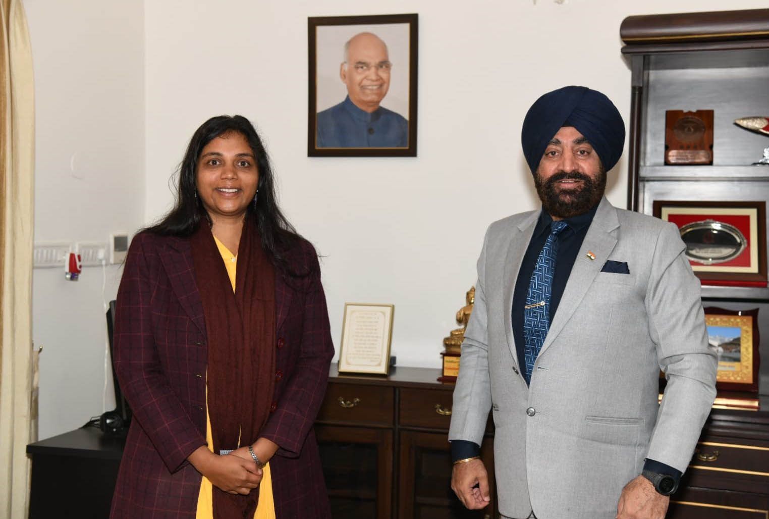 Chief Electoral Officer Smt. Saujanya paid a courtesy call on Governor Lieutenant General Gurmit Singh (Retd) at Raj Bhawan on Saturday.