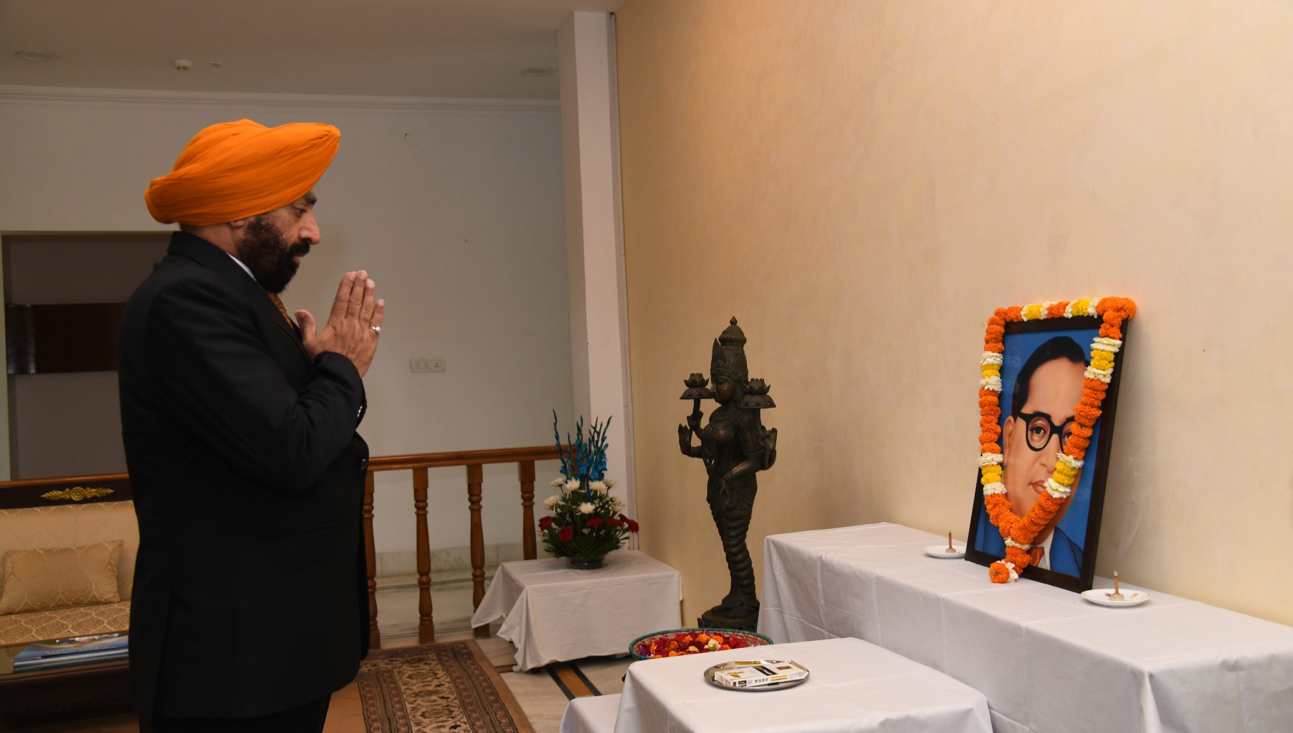 Governor paying homage at the portrait of Bharat Ratna Dr. Bhim Rao Ambedkar on the occasion of his birth anniversary.