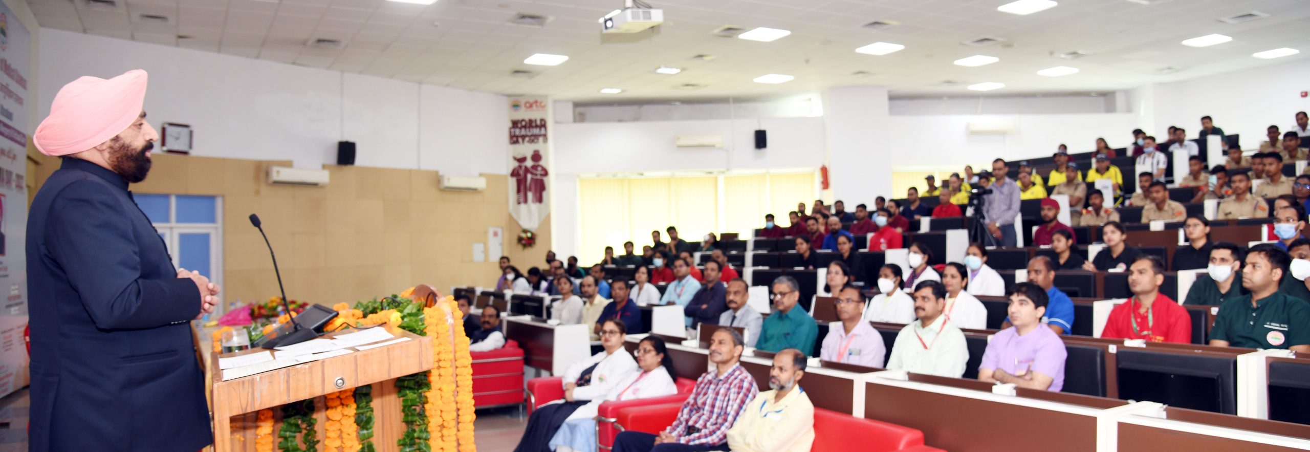 Governor addressing the Trauma Week program on the occasion of 'World Trauma Day', at MS Rishikesh.