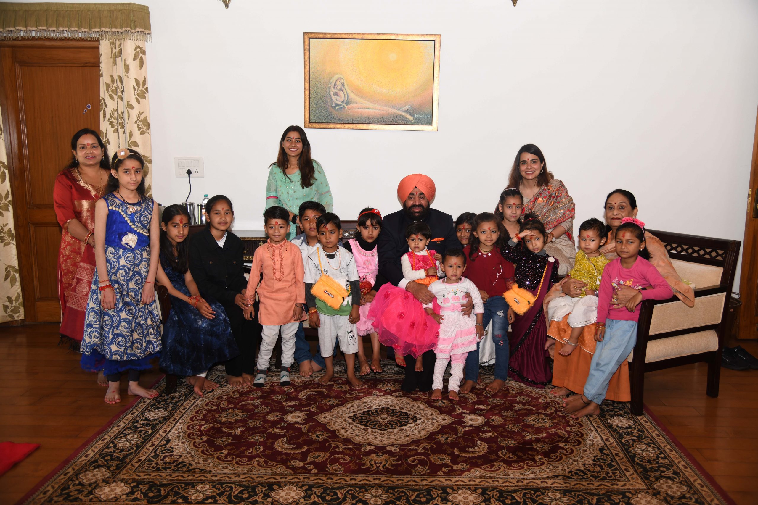 On the ninth day of Chaitra Navratri and on the auspicious occasion of Ram Navami, Governor Lt. Gen. Gurmit Singh (Retd) performs family worship of Goddess Swaroopa girls.