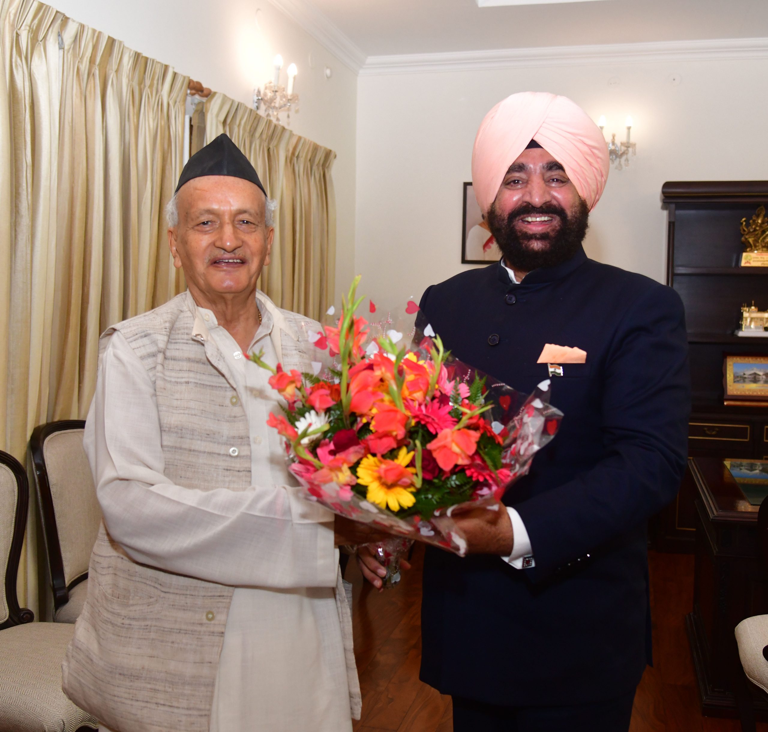 Former CM and former Governor of Maharashtra Shri Bhagat Singh Koshyari paying courtesy call on Governor.