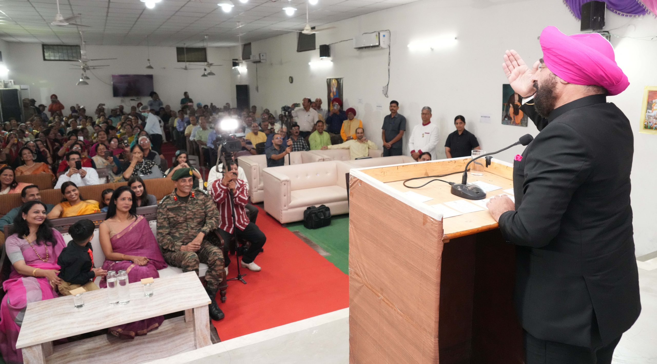 Governor Lt Gen Gurmit Singh (Retd) addresses the program organized in Garhi Cantt.