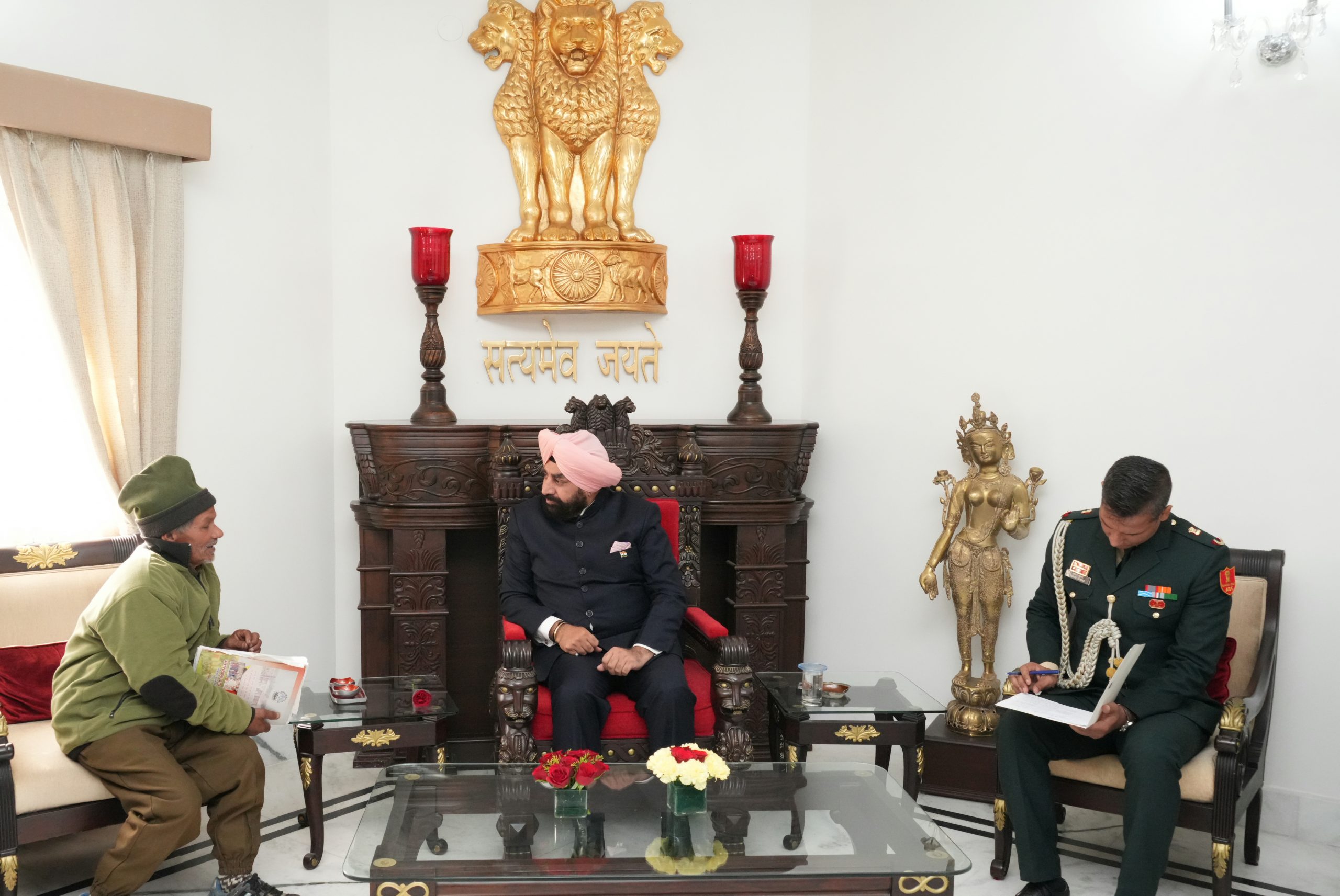 Governor listening to the problems of ex-servicemen and their dependents.