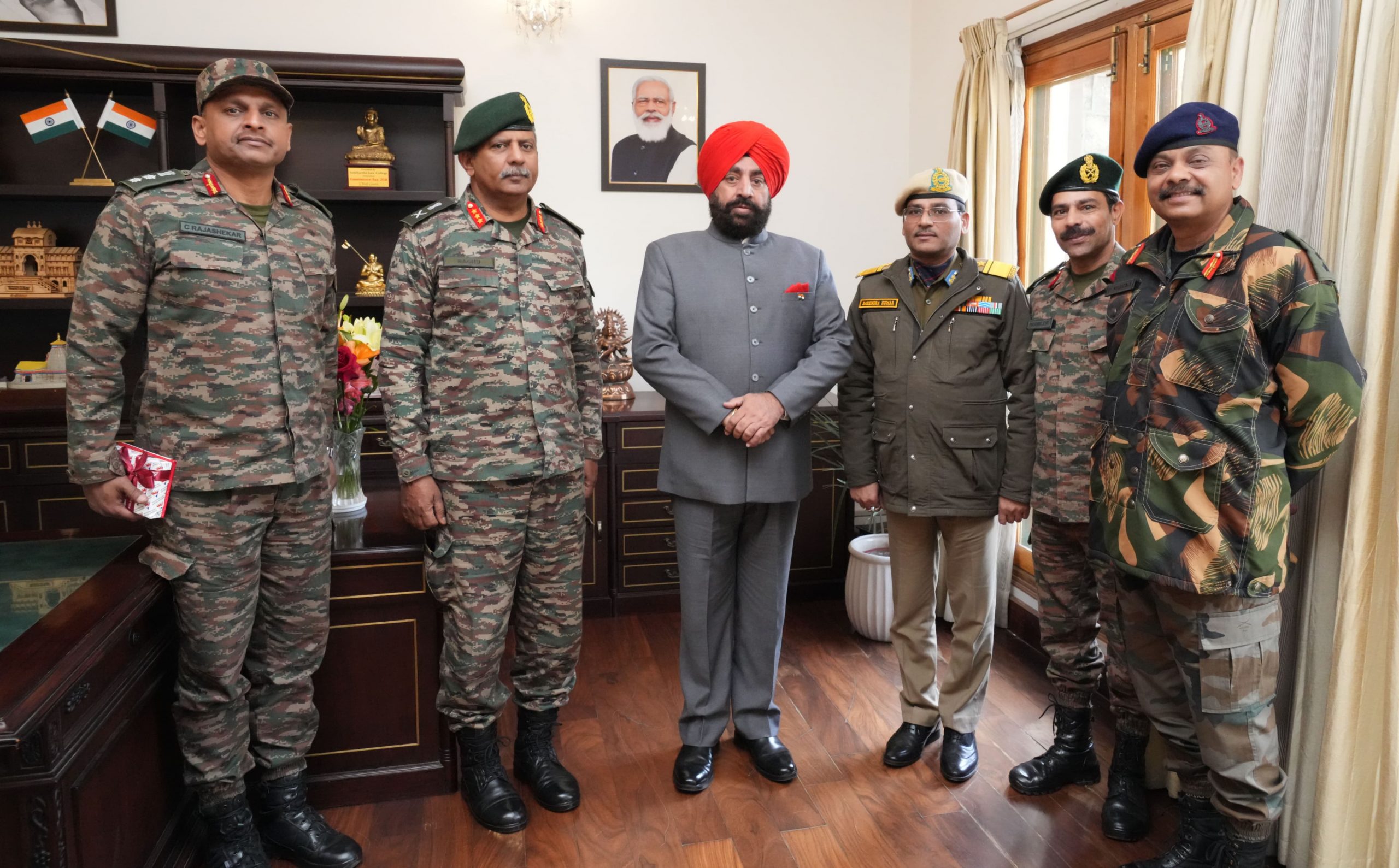 Director General of Border Roads Organization (BRO) Lieutenant General Shri Raghu Srinivasan and other officials pay courtesy call on the Governor.