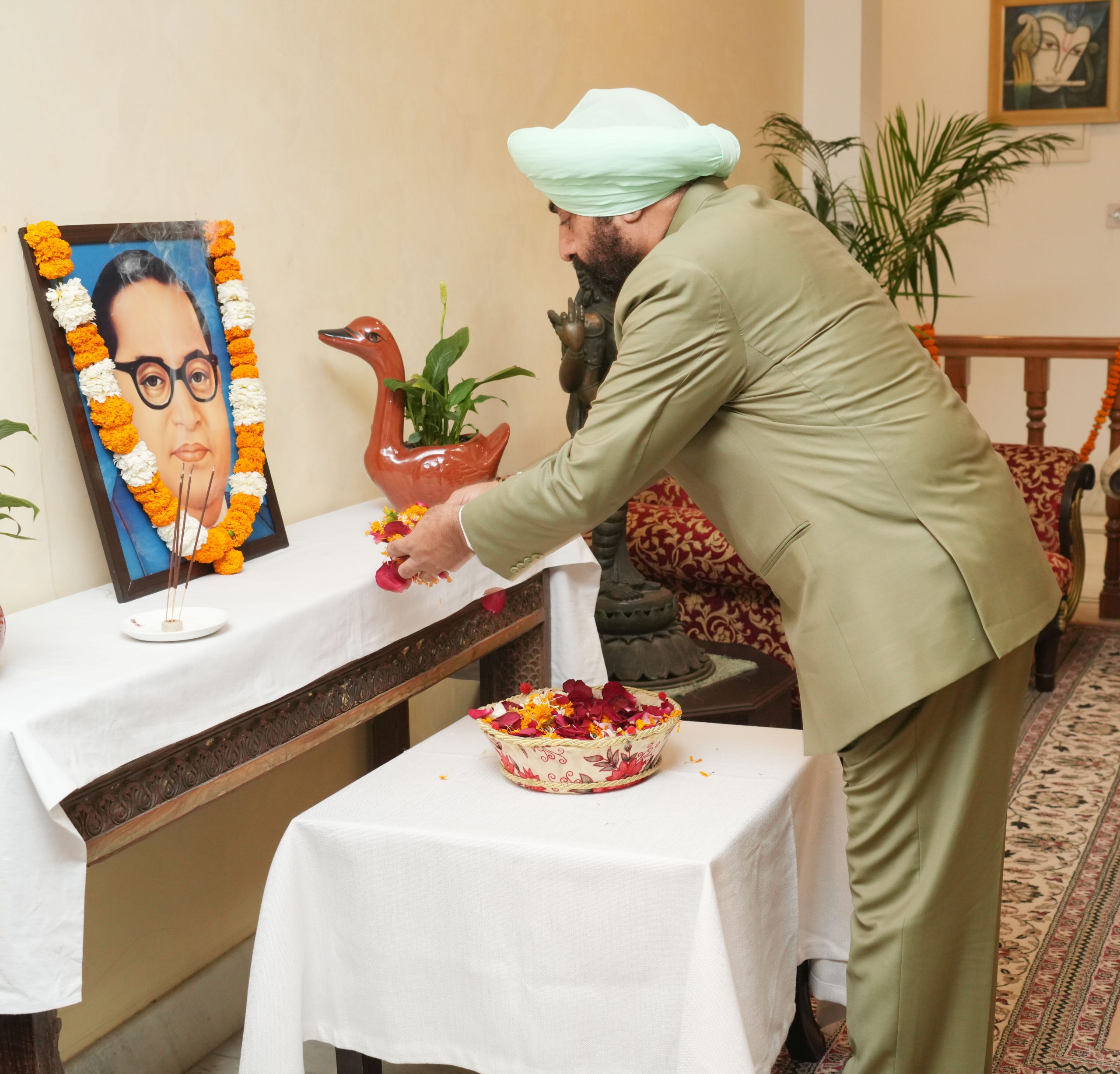 Governor paying tribute to Bharat Ratna Dr. Bhimrao Ambedkar ji by paying homage to his portrait on the occasion of his birth anniversary.