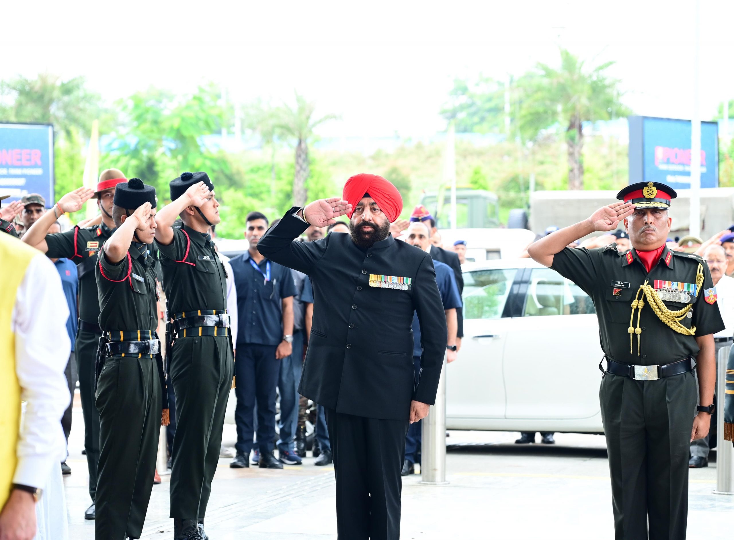 Governor paying tribute to martyred Captain Deepak Singh of 48 Rashtriya Rifles.