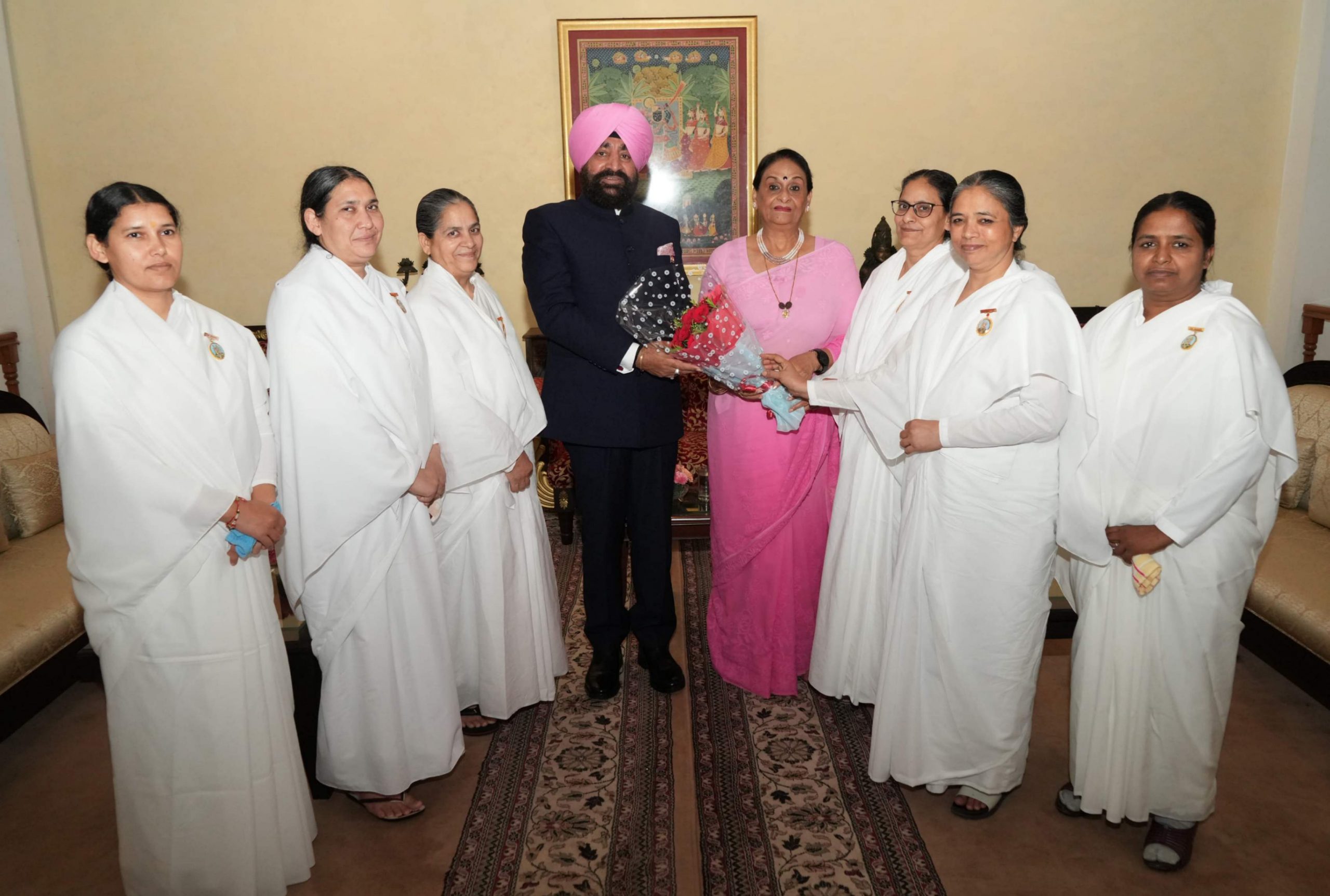 Brahma Kumari Prajapita's sisters meeting the Governor on the occasion of Raksha Bandhan at Raj Bhawan..