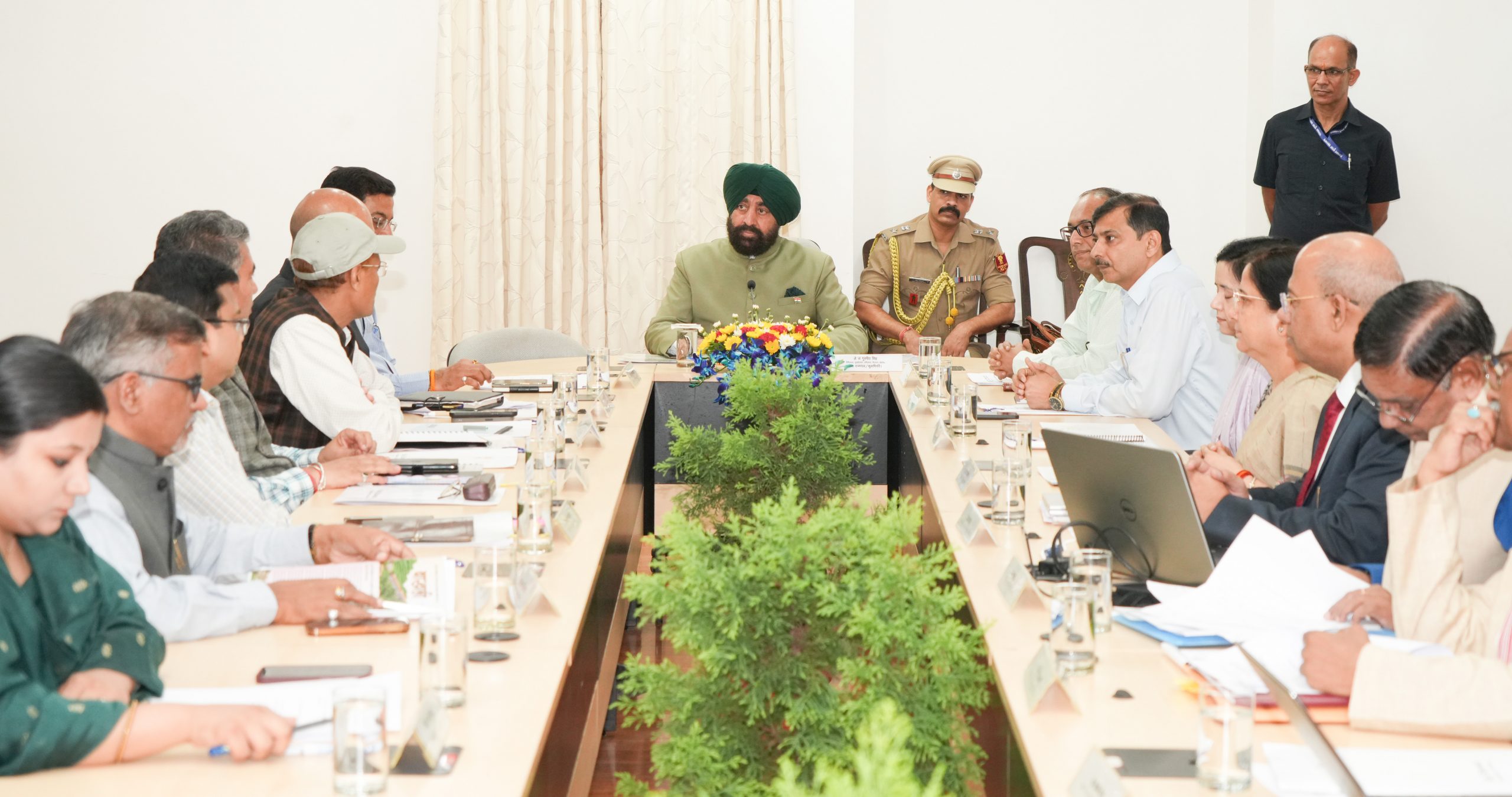 Hon'ble Governor holding a review meeting with the Vice-Chancellors of all state universities at Raj Bhawan.
