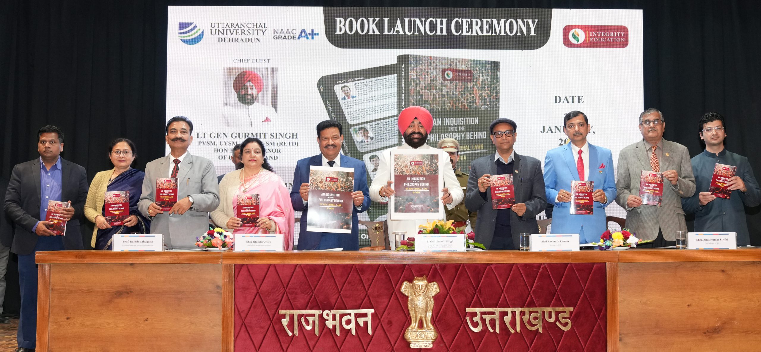 ⁠Governor releasing the book "An Inquisition Into The Philosophy Behind The New Criminal Laws of India" at a programme organised by Uttaranchal University at Raj Bhawan.