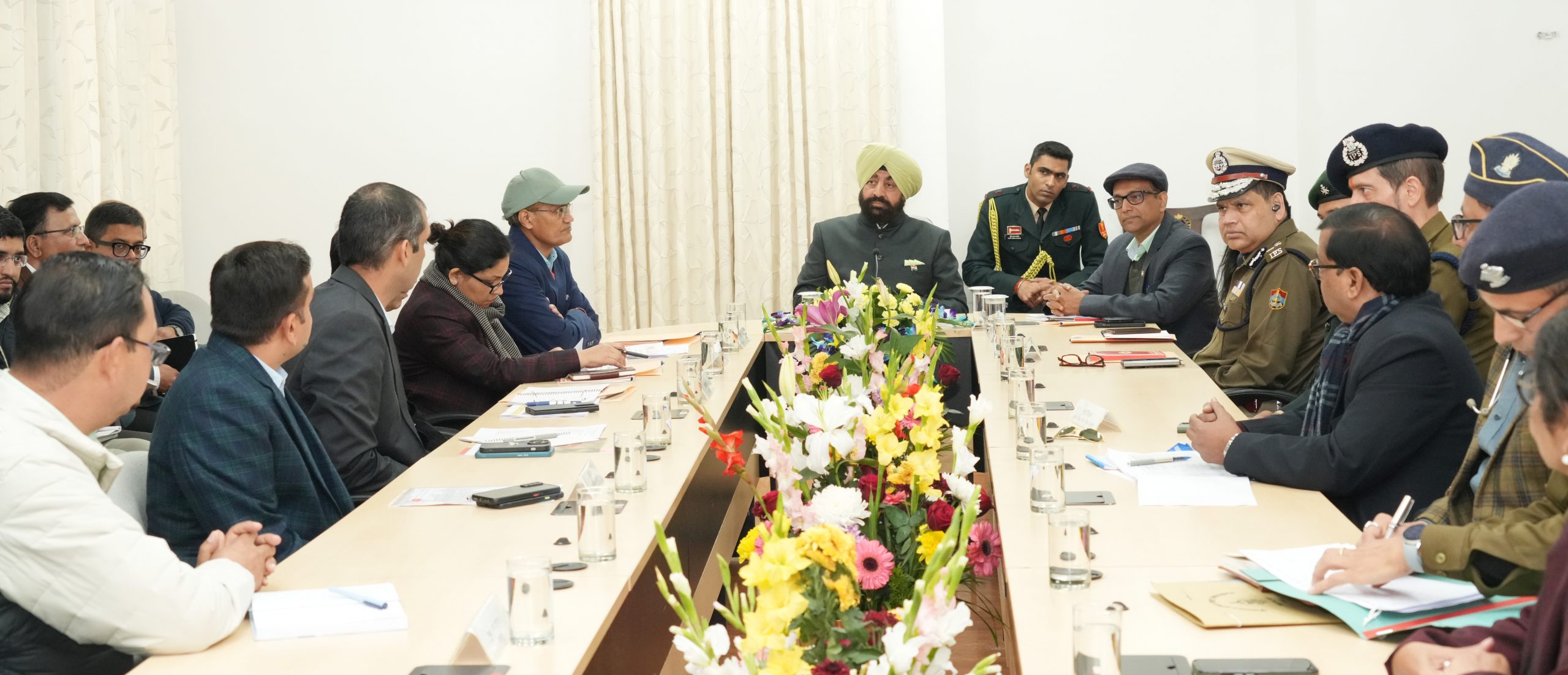 Governor holding a meeting with officials regarding 'Vasantotsav' at Raj Bhavan.