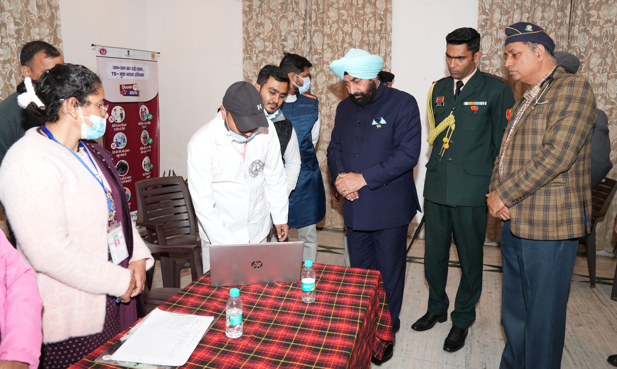 Governor inspecting and being apprised at the TB screening camp organized at Raj Bhawan under the “100-day TB eradication campaign”.