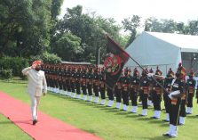 After taking oath Governor Lieutenant General (Retired) Shri Gurmit Singh inspected the guard of honor given by the 4th Maratha Battalion Regiment of the Indian Army;?>