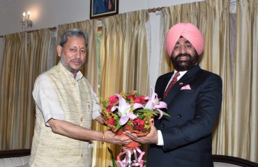 Former Chief Minister and Hon'ble MP Pauri Garhwal Shri Tirath Singh Rawat while called on Governor.