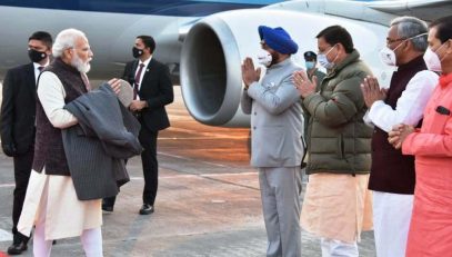 05-11-2021 : Governor and other dignitaries welcomed the Prime Minister at Jolligrant Airport.