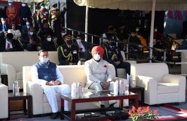 Governor Lt Gen Gurmeet Singh (Secretary) and Chief Minister Shri Pushkar Singh Dhami on the occasion of passing out parade of Indian Military Academy.