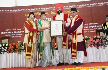 Governor Lieutenant General Gurmit Singh (Retd) conferred the honorary degree of D Lit to social worker Mata Mangala ji and Mahant Mahendra Das ji.