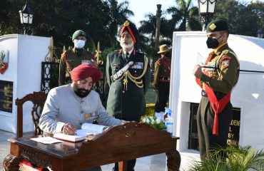 Governor Lt Gen Gurmeet Singh (Secretary) at the Indian Military Academy on the occasion of Vijay Diwas.