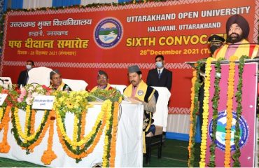 Governor addressing the opportunity of the 6th convocation of Uttarakhand open university in Haldwani.