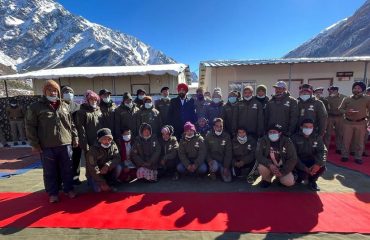 Governor with Border Road Organization (BRO), Army and SSB personnel at Gunji, the last village on the Indo-Nepal-China border in Pithoragarh district.