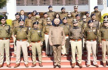 At the Raj Bhavan, the Governor with officers of the Indian Police Service.