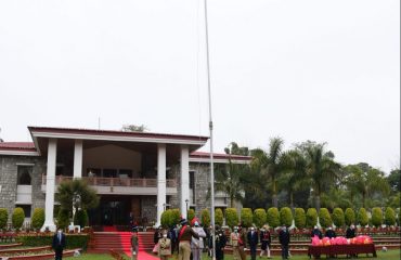 Governor saluting the national flag by hoisting the flag in the Raj Bhavan complex on the occasion of Republic Day.