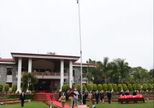 Governor saluting the national flag by hoisting the flag in the Raj Bhavan complex on the occasion of Republic Day.;?>