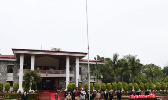 Governor saluting the national flag by hoisting the flag in the Raj Bhavan complex on the occasion of Republic Day.