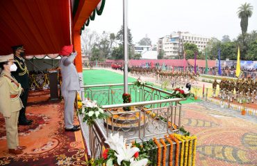 Governor taking the salute of the parade on the occasion of Republic Day celebrations held at Parade Ground.
