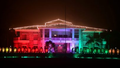 Raj Bhawan, Uttarakhand lit up with lights on the eve of Republic Day.