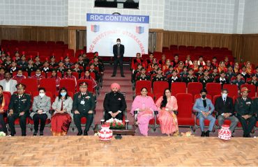 Governor interacting with NCC cadets participating in RDC Delhi on the occasion of Republic Day at Raj Bhavan.