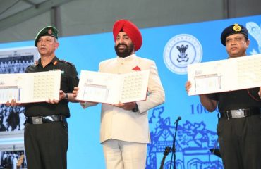 Governor releasing the postage stamp of RIMC on the occasion of the centenary year of RIMC, organized at RIMC, Garhi Cantt Dehradun.