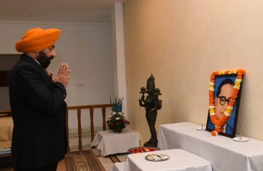 Governor paying homage at the portrait of Bharat Ratna Dr. Bhim Rao Ambedkar on the occasion of his birth anniversary.