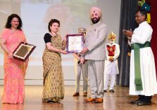 Governor Lt Gen Gurmit Singh (Retd) felicitating the teachers on the occasion of the Investiture ceremony of St. Joseph's Academy.;?>