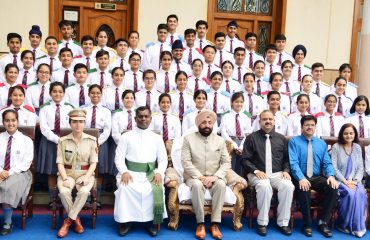 Governor Lt Gen Gurmit Singh (Retd) with school students on the occasion of the Investiture ceremony of St. Joseph's Academy.