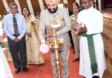 Governor Lt. Gen. Gurmit Singh (Retd) inaugurating the Investiture ceremony of St. Joseph's Academy by lighting the lamp.