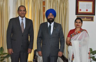 Governor with the Ambassadors of India to Slovenia and Tajikistan Smt. Namrata Kumar and Shri Viraj Singh at the Raj Bhawan.