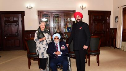 Governor with Squadron Leader (Sr) DS Majithia at Raj Bhawan.