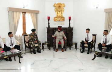 Governor interacting with Gentlemen Cadets commissioned into the Assam Regiment from the Indian Military Academy at Raj Bhavan.