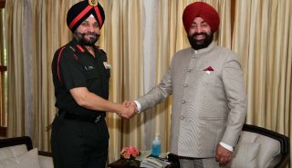 Lt. G. Amardeep Singh Bhinder, GOC, South Western Command paying a courtesy call on the Governor at Raj Bhawan.