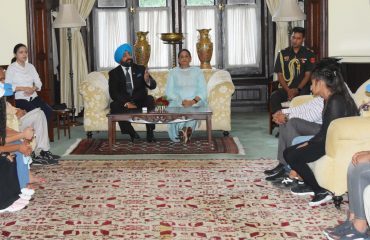 Governor Lt Gen Gurmit Singh (Retd) interacting with the children of SOS Children's Village, Bhimtal.