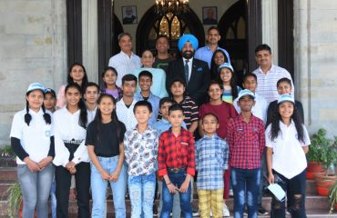 Governor Lt Gen Gurmit Singh (Retd) with children of SOS Children's Village, Bhimtal.