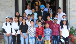 Governor Lt Gen Gurmit Singh (Retd) with children of SOS Children's Village, Bhimtal.